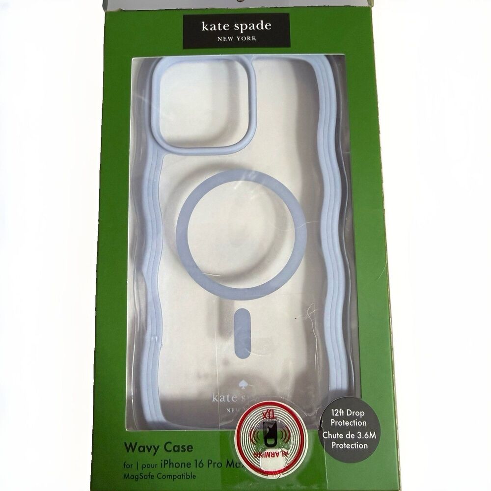 KATE SPADE Case Magsafe For iPHONE 16 Pro Max Wavy Light Blue Clear New